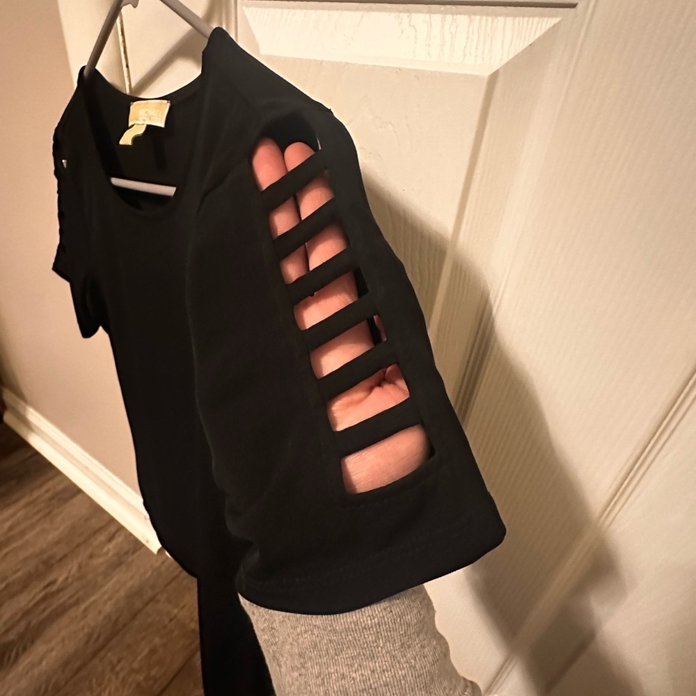 Michael Kors Black Short Sleeve Top with Cut-Out Details - Picture 2 of 4